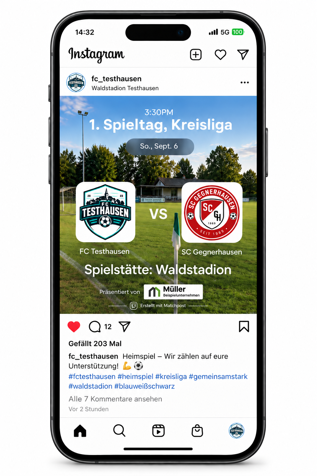 Instagram Beispielpost von Matchpost mit Sponsoring